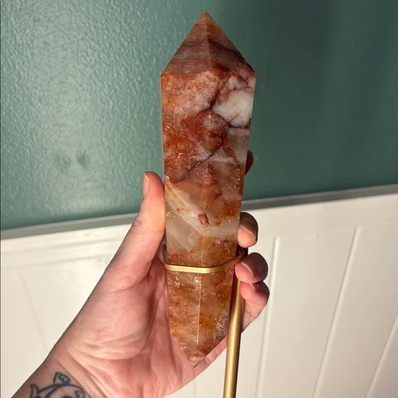 Fire Quartz Crystal Wand on Stand - Picture 6 of 7